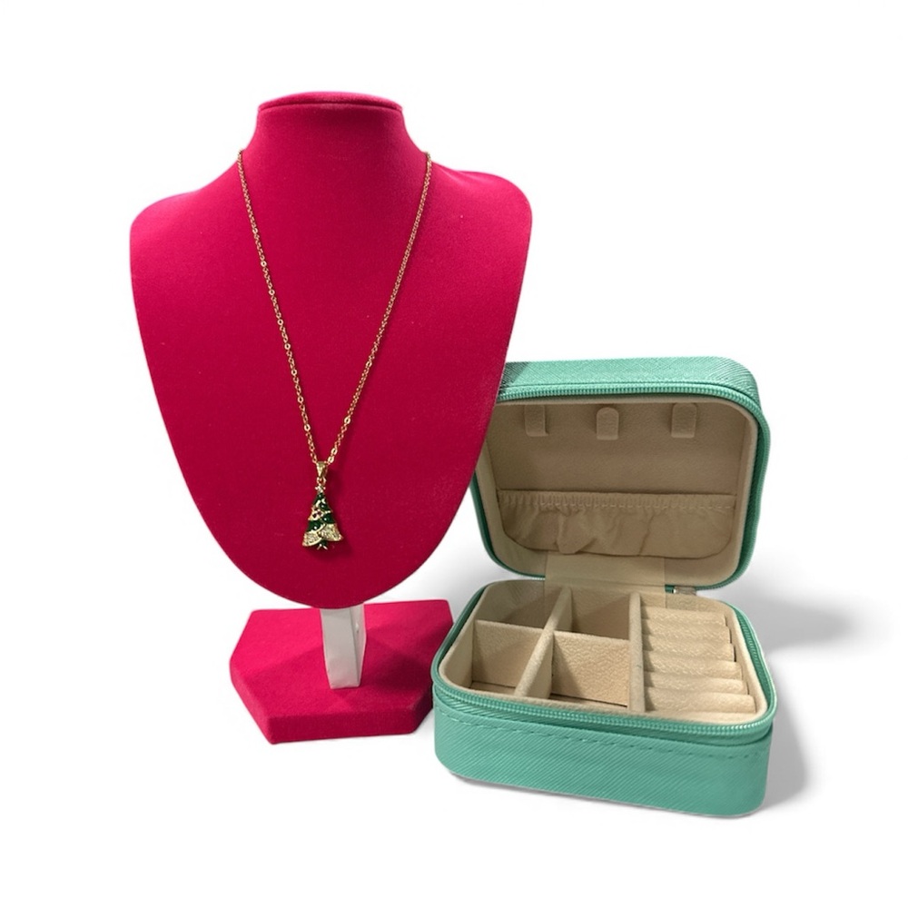 Christmas Tree Necklace in Stainless Steel Gold tone & Case